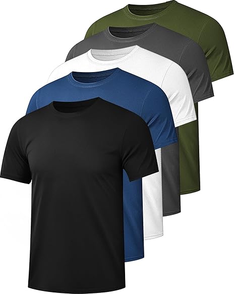 Kinglaman 1/5 Pack Mesh Workout Shirts for Men Dry Fit Gym Quick Dry Athletic Short Sleeve